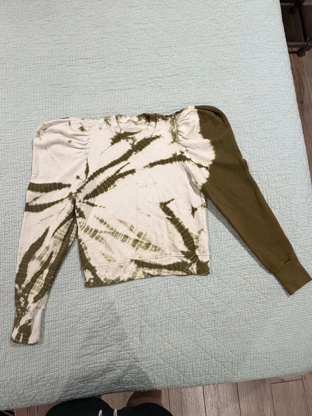 Ulla Johnson Olive & Cream Tie-Dye Crewneck Sweatshirt